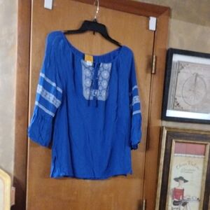 Ruby Rd. Royal Blue Blouse with Embroidery
